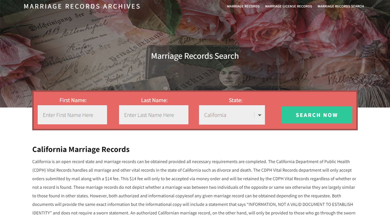 California Marriage Records | Enter Name and Search | 14 Days Free